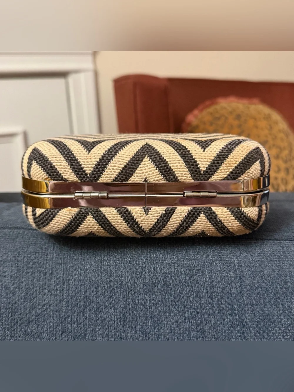 Ann Taylor LOFT Chevron Weave Box Clutch – Black & White Minaudière